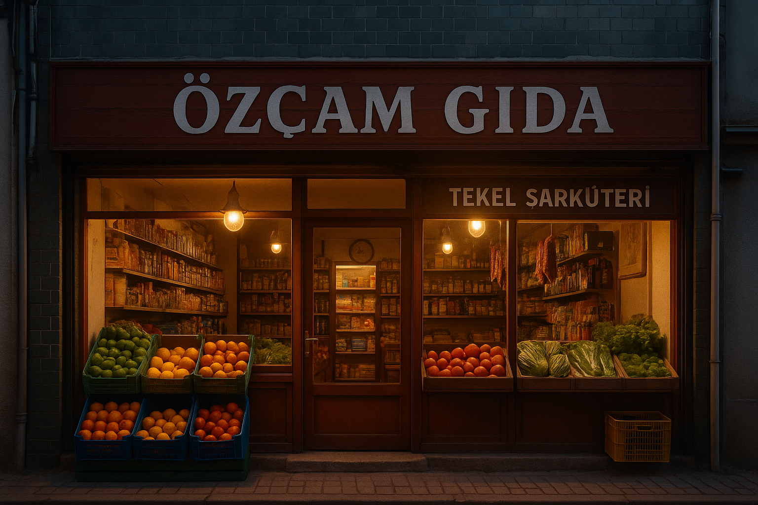 Özçam Gıda market vitrin görünümü - Taze ürünler ve şarküteri